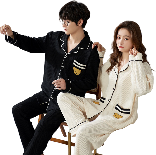 귀여운 곰돌이 커플잠옷 세트 와플 홈웨어