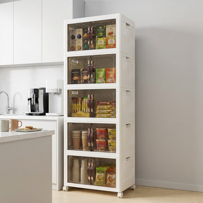 솔리드랙 폴딩 리빙박스 수납장 5단 이동식 가정용 다용도 정리함, 화이트