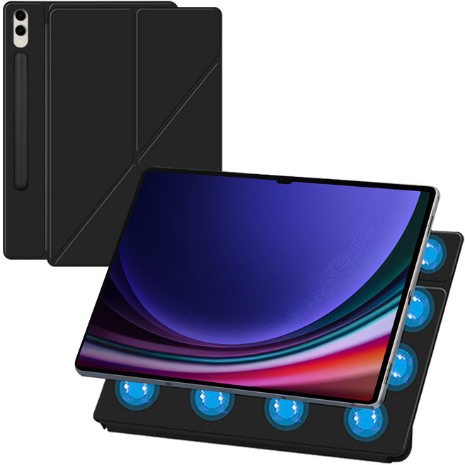 더조은셀러 갤럭시탭 호환 트라이폼 가로 세로 스탠딩 마그네틱 케이스 커버, 블랙