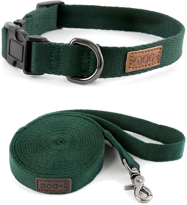 도그아이 강아지 목줄 + 리드줄, 다크그린, 1세트