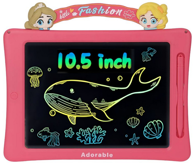 10.5인치 유아용 LCD 드로잉패드 대화면 컬러 그림판 전자노트 스케치 놀이 태블릿 스마트 칠판 매직 보드, 핑크, 끈 미포함