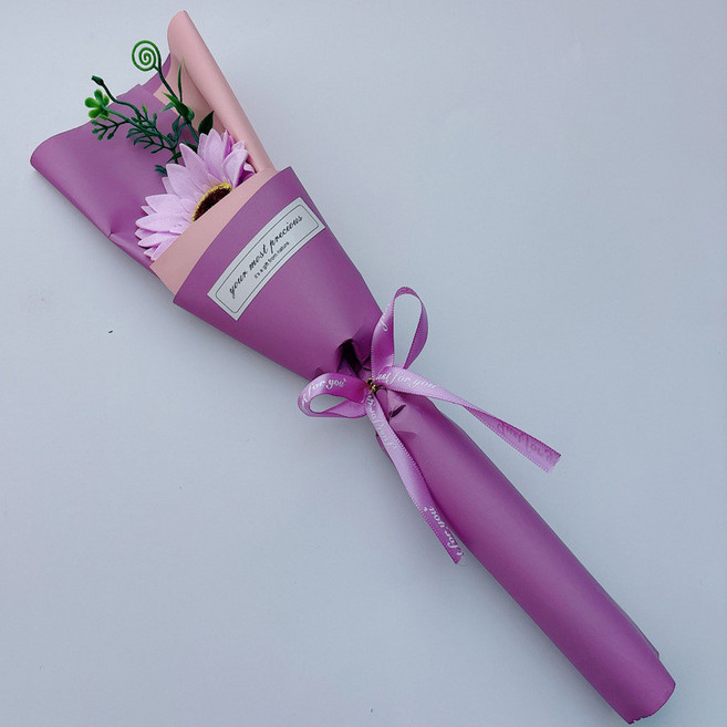 單支玫瑰花香皂花束 仿真康乃馨 母親節禮物 教師節禮物, 向日葵~紫色,花束高度：35釐米左右, 1個