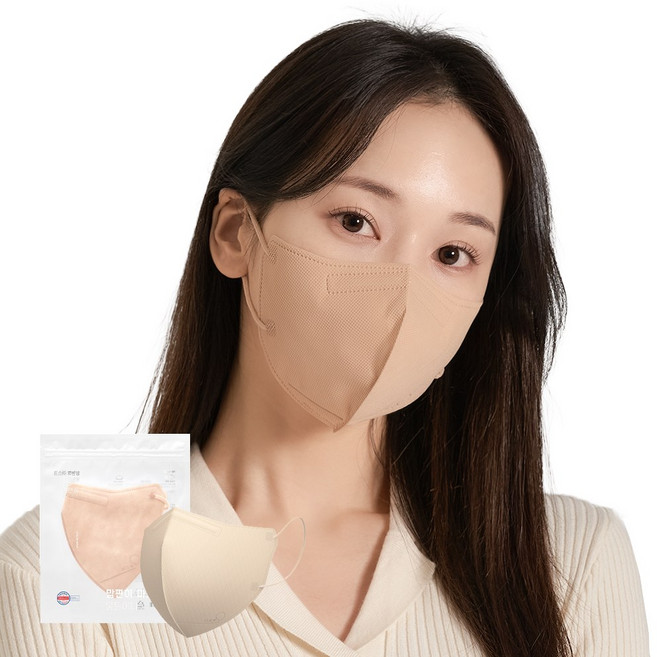 [5매입 포장] 맘편히 새부리형 KF94 대형 컬러마스크, 5개입, 1개, [5매입 포장] KF94 대형 베이지 50매