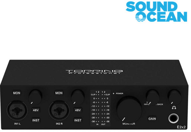 토핑 USB 오디오 인터페이스 TOPPING Professional USB Audio Interface, E2x2 블랙, 1개