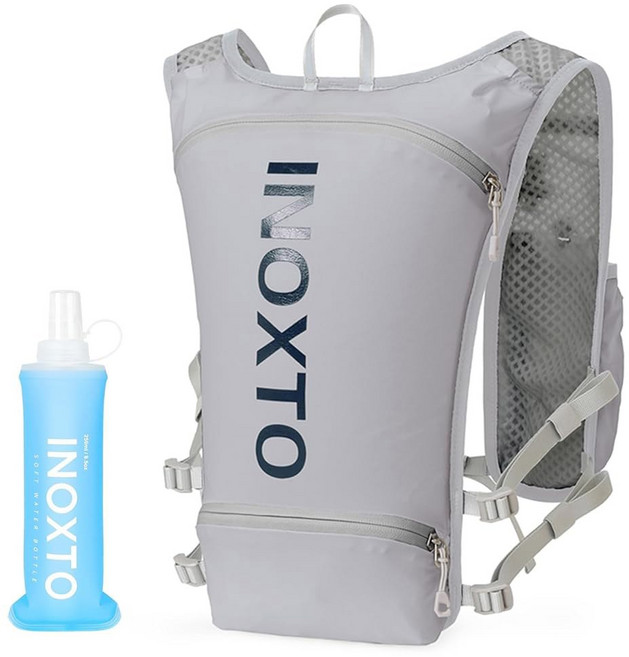 INOXTO 러닝 하이드레이션 조끼 하이킹 트레일 사이클링 레이스 마라톤을 위한 250ml 소프트 플라스크 데이팩이 포함된 경량 단열, 그레이 다크 블루, 1개