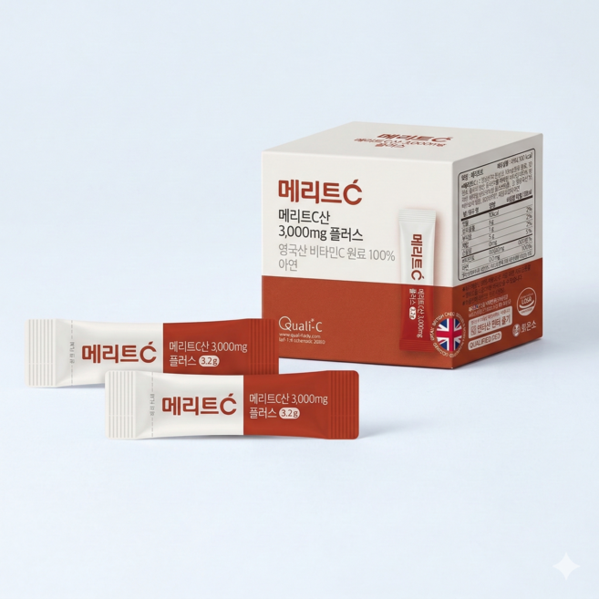 메가도즈 비타민 C 분말 가루 메리트 C 플러스 비타민C 3000mg C + 아연, 5박스, 30회분