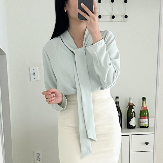 투디 여리핏 브이넥 쉬폰 타이 블라우스 랩블라우스 하객룩 긴팔블라우스 국내제작 3컬러