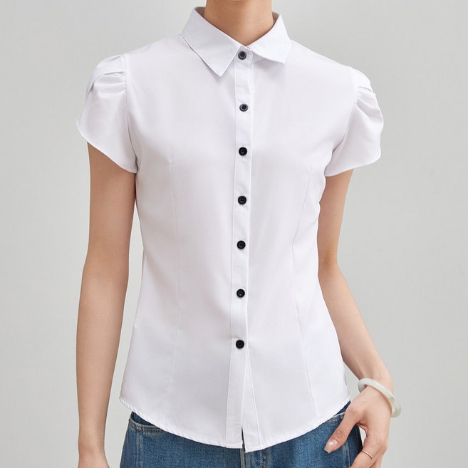 에쉬울프 여성 반팔 셔츠 화이트 블랙 네이비 캐주얼 정장 블라우스 와이셔츠