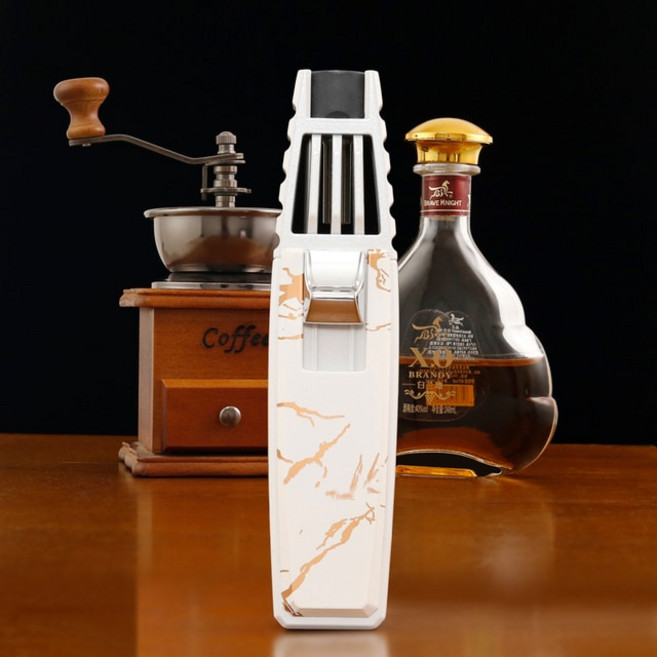 터보라이터 신기한라이터 JOBON 금속 다기능 야외 방풍 부탄 가스 블루 플레임 스트레이트 시가 바베큐 캠핑 도구, WHITE, 1개