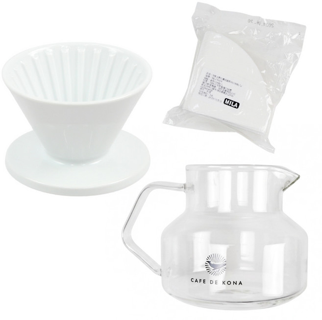 CAFEDE KONA 時光陶瓷濾杯套組 (附濾紙與咖啡壺), 白, 1個