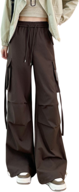 Makone 여성 패션 하이웨이스트 카고바지 캐주얼 트랜드 스트레이트 슬랙스 조거 팬츠