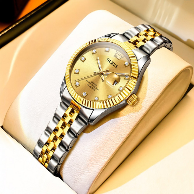 OLEVS 여성손목시계 정품쿼츠 럭셔리 명품 워터프루프 야광 메탈시계