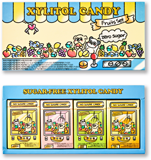 프로넛 무설탕 자일리톨 캔디 4가지맛 후르츠 사탕 선물세트, 1세트, 120g