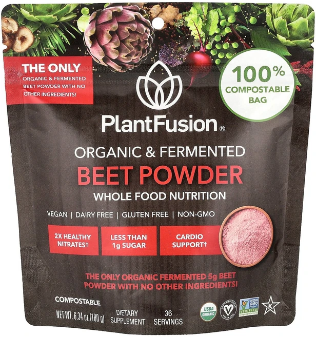PlantFusion 유기농 및 발효 비트 분말 180g(6.34oz) PlantFusion (플랜트퓨전), PlantFusion 플랜트퓨전 유기농 발효 비트 파우, 180g, 1 - 쿠팡