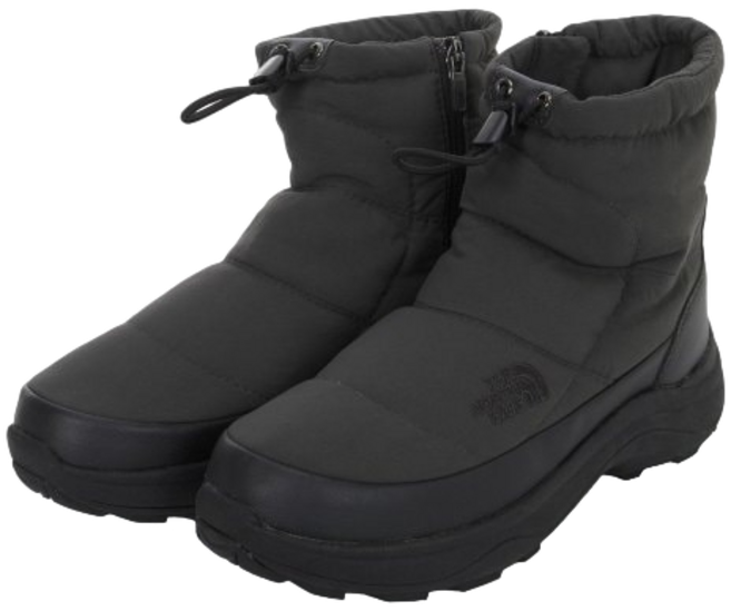 (정품 매장) 노스페이스 눕시 부띠 숏 차콜 남녀공용 RDS 다운 패딩 부츠 기본 높이 미들 부츠 내측 지퍼와 아이슬란딕 그립 아웃솔 적용 겨울 방한 부츠.