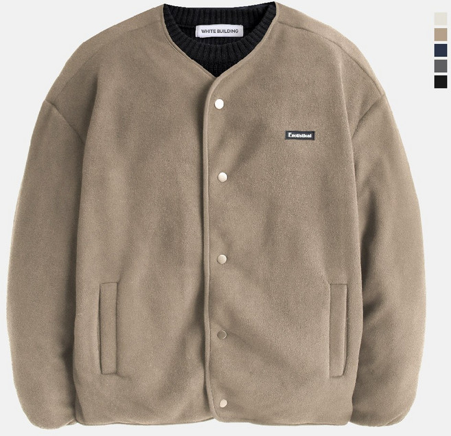 미들웨이트 후리스 노카라 라운드 풀집업 자켓