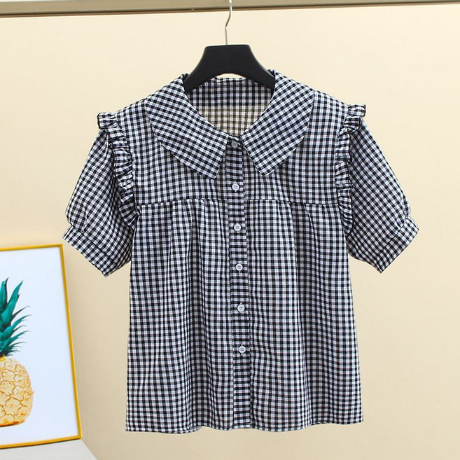 하이마이 여성 빅사이즈 여름 반팔 체크 셔츠 가디건