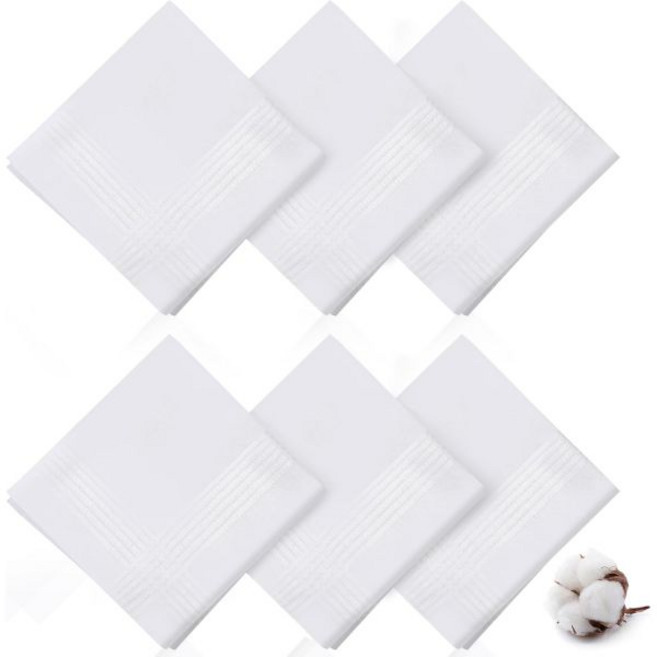 남성용 비빈 6PCS 손수건 남성용 100 부드러운 면 행키 결혼식 및 청소용 새틴 테두리가 있는 재사용 가능한 흰색 손수건