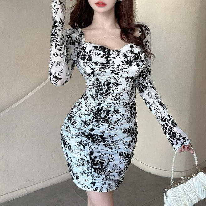 글램디브 프리아르 플라워 셔링 쉬폰 미니원피스 AH0876