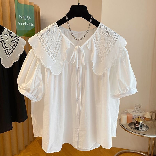 휠렉스 여성 레이스 슬림핏 퍼프소매 블라우스 YA74