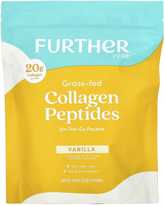 Further Food 목초 사육 콜라겐 펩타이드 바닐라 12팩 각 21g(0.74oz), FurtherFood목초사육콜라겐펩타이드바닐라12팩각2 - 쿠팡