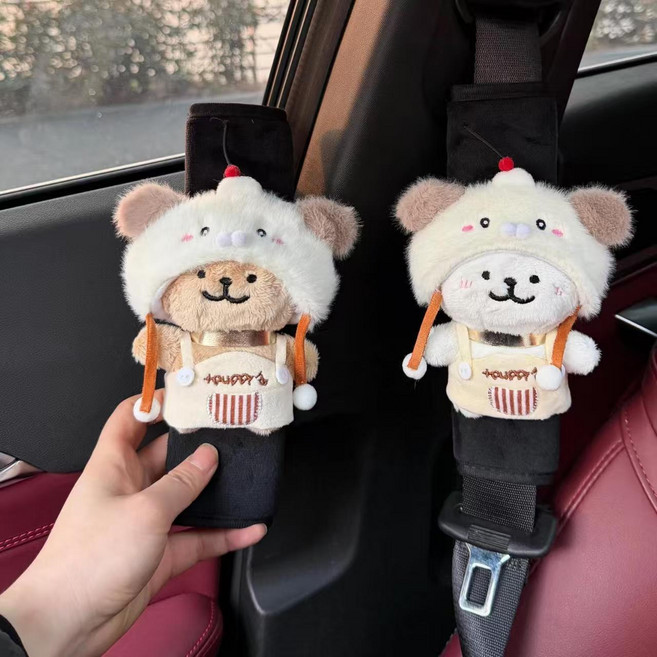3위 - BROWMODA 차량용 안전벨트 커버 귀여운 몰티즈 부드러운 데일리 2개입, 블랙2개