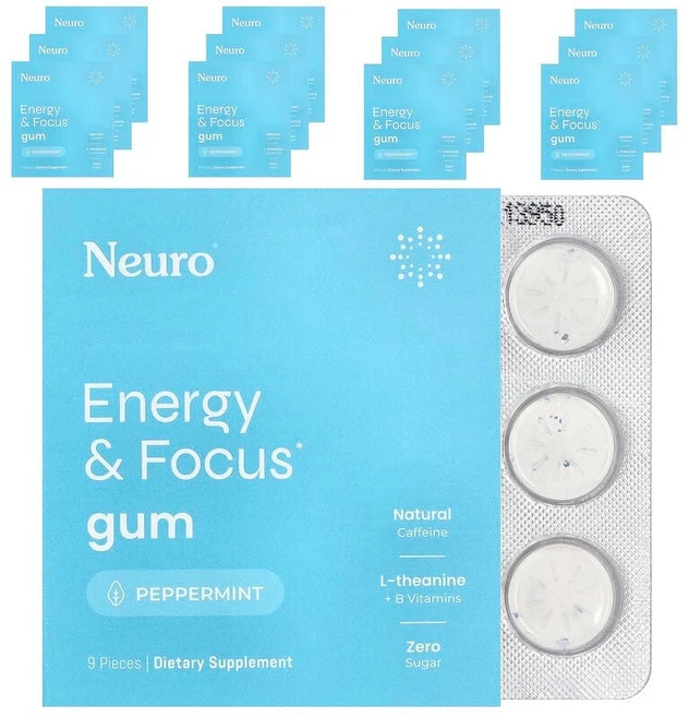 NeuroGum 에너지 및 집중력 껌 페퍼민트 12팩 각 9개 NRO-00001, 12 개 - 쿠팡