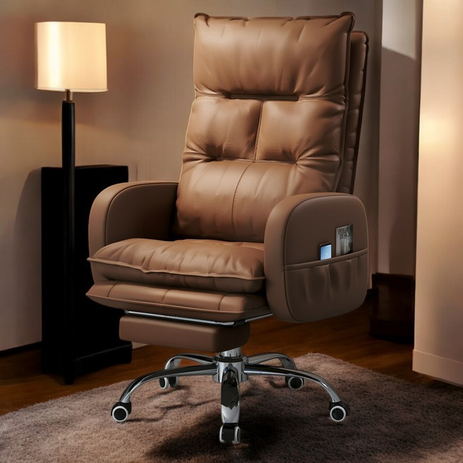 하루 편한 리클라이너 의자 게이밍 중역 사무용 1인용 컴퓨터 안락의자, 브라운