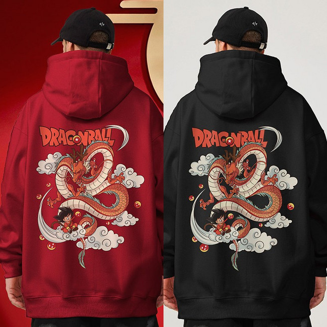 만화 드래곤볼 손오공 신룡 후드티 100-110 기모안감 캐릭터 의상 레트로 프린팅 티셔츠