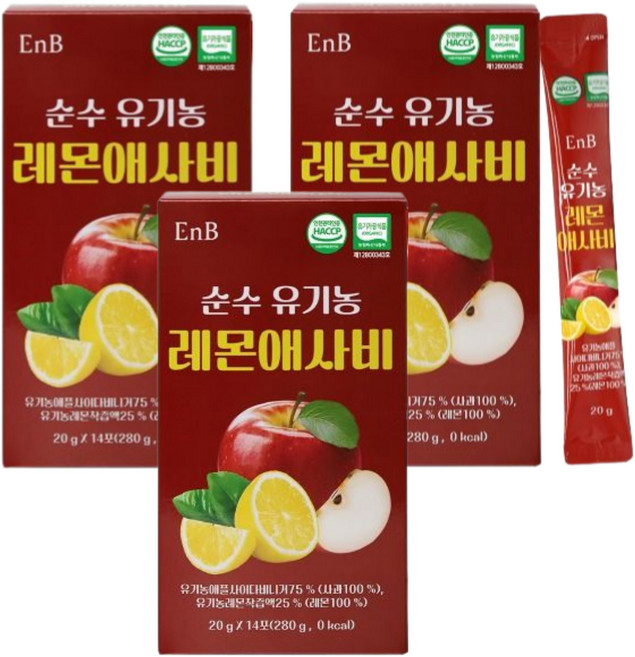 [애플 사이다 비니거 스틱] HACCP인증 사과 초모 식초 유기농 애사비 레몬즙 원액, 3개, 14회분