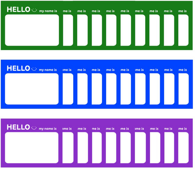 옷에 붙이는 스티커 명찰 모임 행사 이름 방수 코팅 네임택, 30매, 초록파랑보라 3종