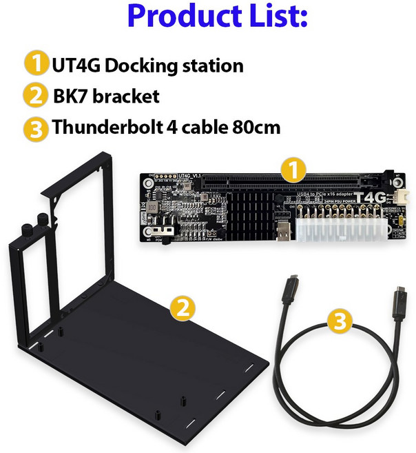 USB4 PCIE X16 UT3G UT4G eGPU 어댑터 브래킷 도킹 스테이션 NUC ITX STX 노트북 미니 소형 호스트용 Thunderbolt Gen3 X2, UT4G-BK7