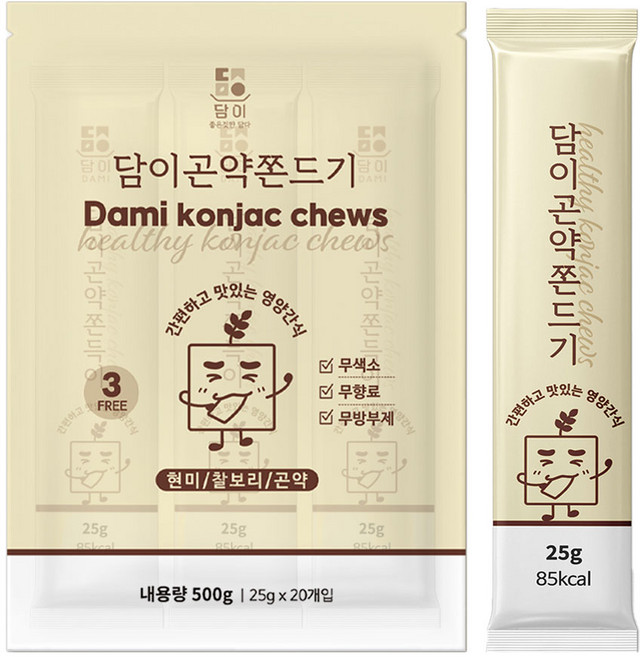 담이곤약쫀드기 16곡물 영양간식 곡물 쫀드기, 20개, 25g