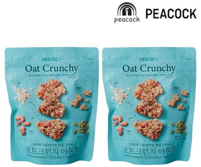 피코크 Oat Crunchy Almond 오트크런치 아몬드 180g x 2개 총 360g