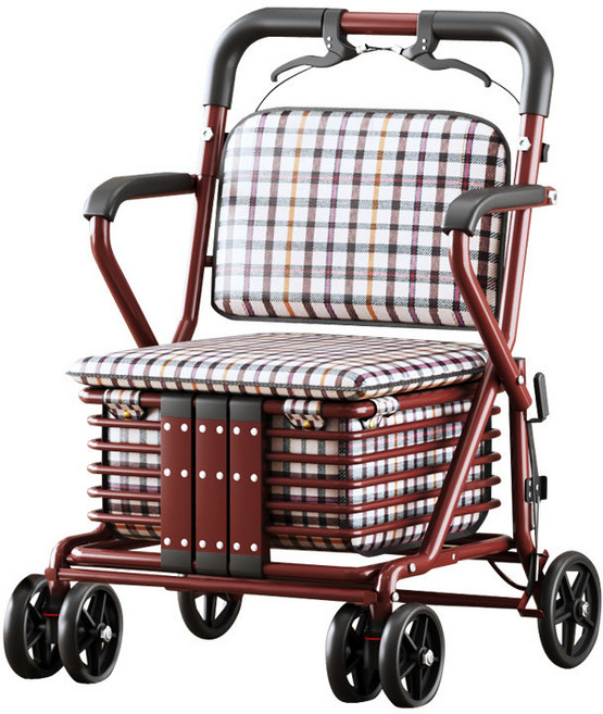 접이식 걸음마 시니어 보행기, 1개, 21_F-대형꽃 이중바퀴 페달 대형등받이