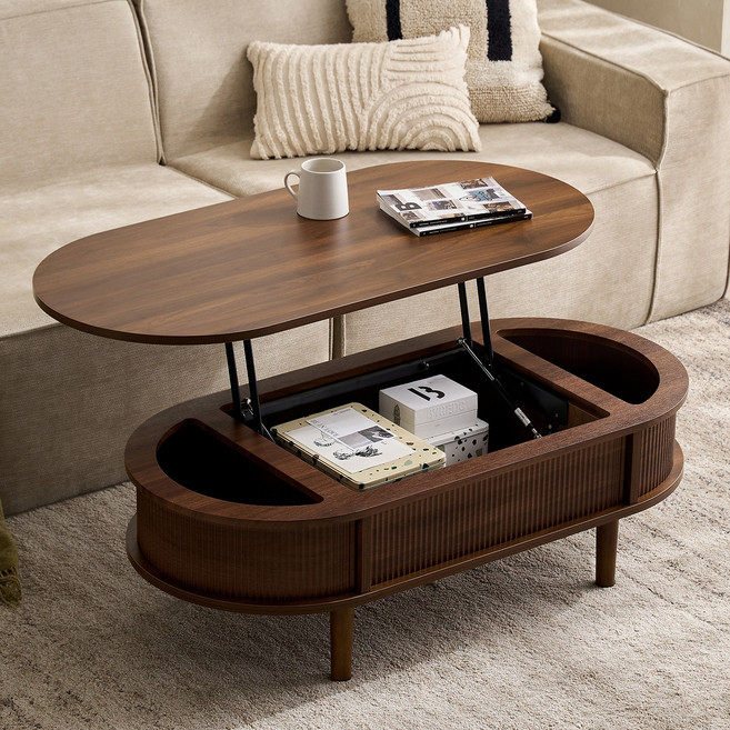 잉글랜더 스칸센 템바보드 타원형 리프트업 테이블, 월넛