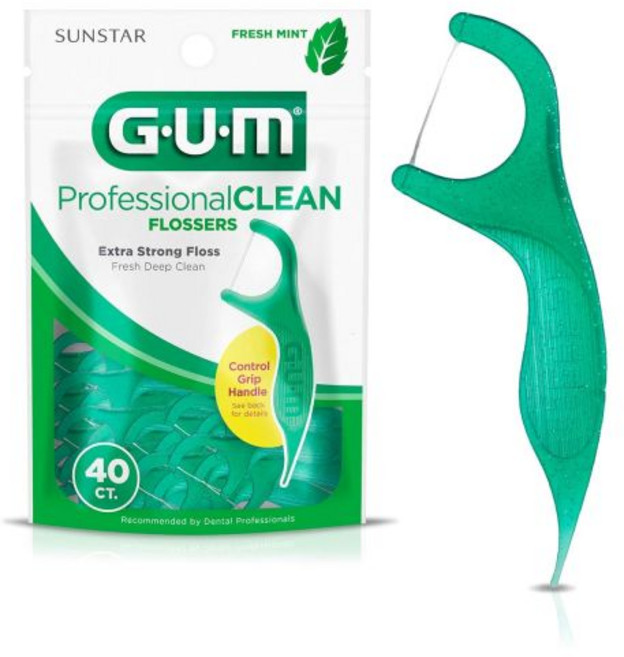 검 GUM 프로페셔널 클린 플로서 프레시 민트 외출 시 사용할 수 있는 덴탈 스트링 플로스 픽 40개 치실 치간 칫솔 오랄 케어