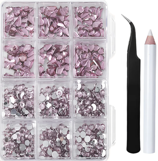 마이뷰티 대용량 셀프 보석 네일 파츠 세트, 1개, 핑크파츠+스톤피커+네일핀셋
