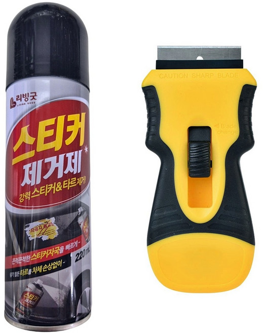강력 스티커 타르 제거제 스크레퍼 세트, 스티커제거제 + 스크레퍼, 1세트