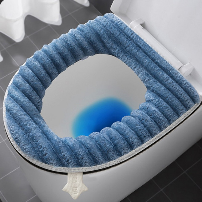 엉뜨 골지 극세사 보온 변기커버, 1개, 블루