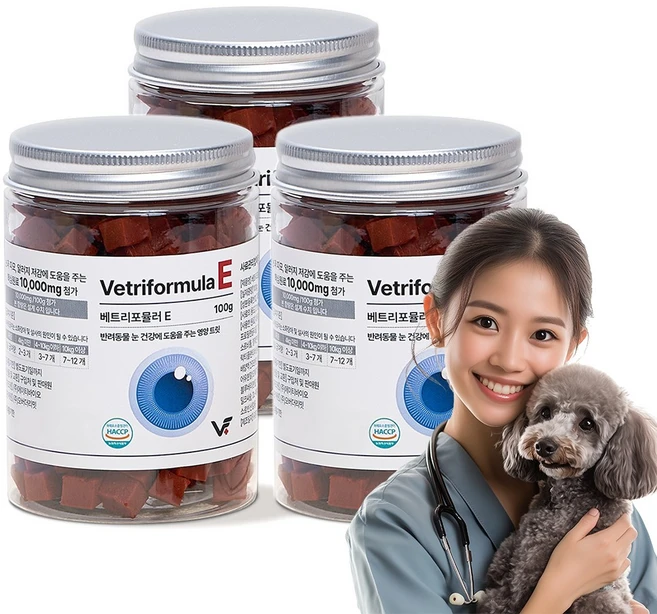 베트리포뮬러 반려동물 종합유산균영양제 관절 피부 면역 오메가3, 100g, 3개, E 눈영양제 루테인 - 쿠팡