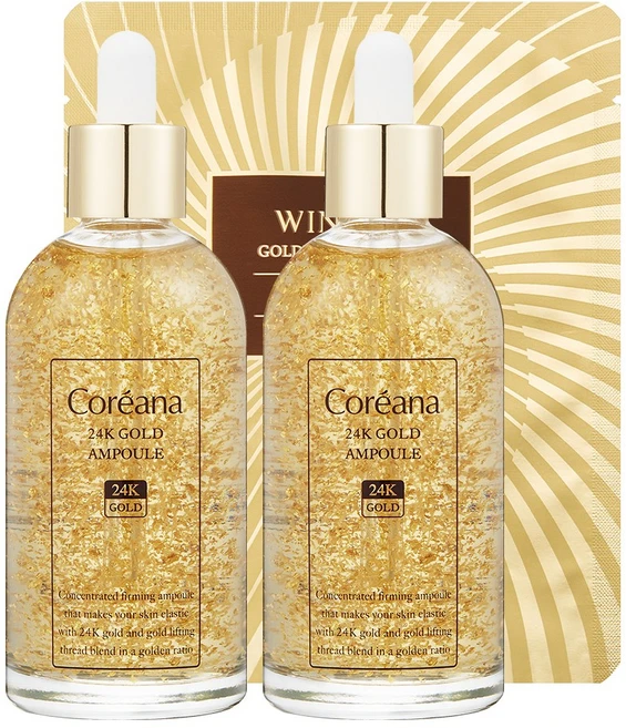 코리아나 24K 골드 앰플 100ml 2개+위네이지 스네일 마스크 1매 - 쿠팡
