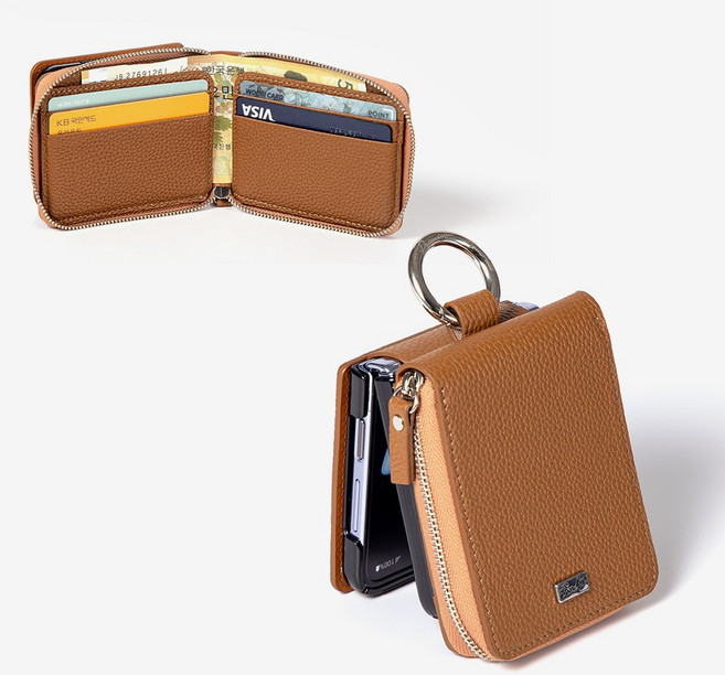 본아띠 DOLCE 천연소가죽 밀라노 토고 지갑형 지퍼 힌지보호 갤럭시 Z플립 케이스