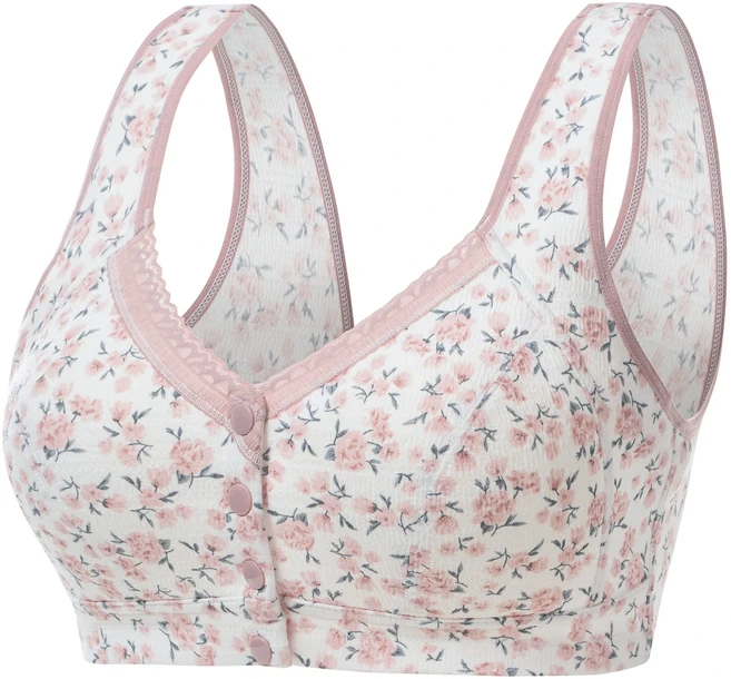 여성 노와이어 빅사이즈 꽃무늬 앞후크 브라