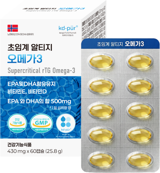 동서바이오팜 흡수빠른 초임계 알티지 rTG 오메가3 혈행건강 430mg X 60캡슐, 1개, 60정
