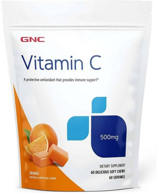 GNC 비타민 C 구미 오렌지 500mg 60구미 베지테리안 씹어먹는 젤리, 60정, 1개