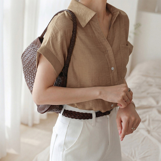 데일리앤 에이딘 여성 반팔 셔츠 롤업 소매 시원한 여름 블라우스