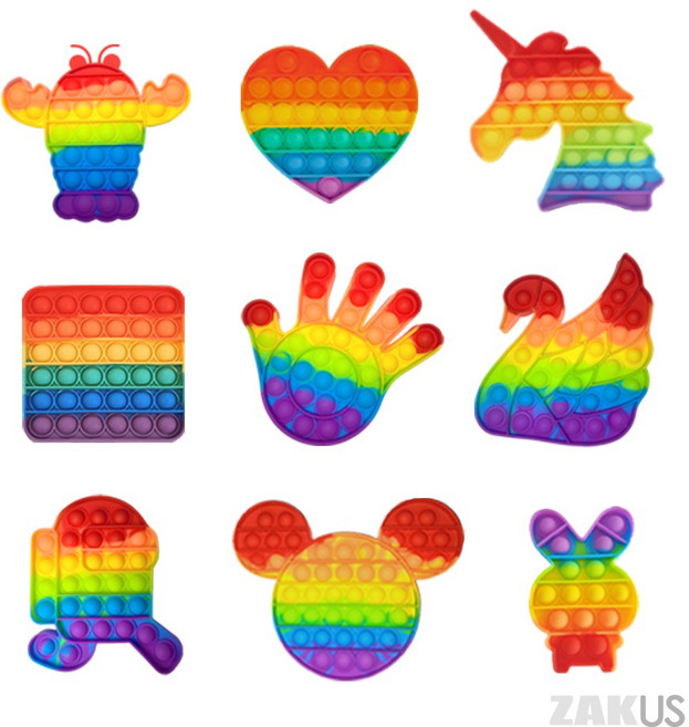 팝잇 푸쉬팝 푸시 버블 무한 뽁뽁이 실리콘 레인보우 스트레스 해소 보드게임, A_4 무지개 믹키, 1개