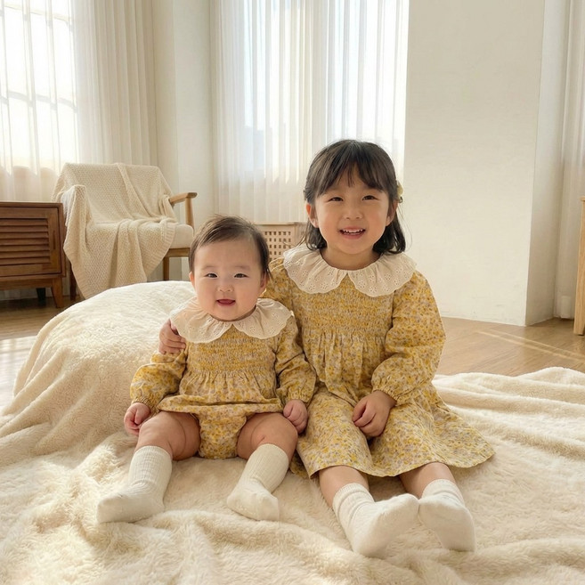 로이앤한나 케모마일 면 여아 여자아기 유아 슈트 원피스 자매커플룩 3개월 6개월 9개월 돌