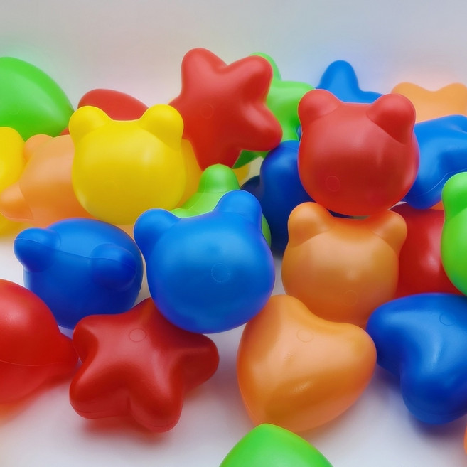 유아동마루 9.5cm 대왕별 하트 곰 모양 볼풀공 국내 자체 생산, 비비드 원색 모양공, 100개